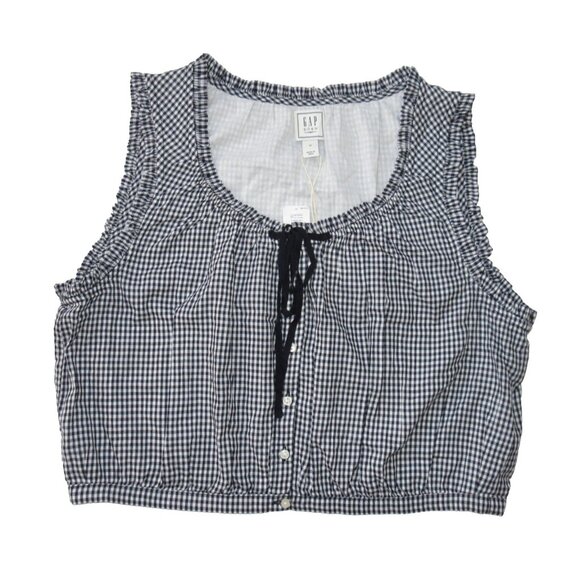 NWT GAP x Doen Gingham Crop Tank Top in Navy Blue White Cotton M - Picture 2 of 5